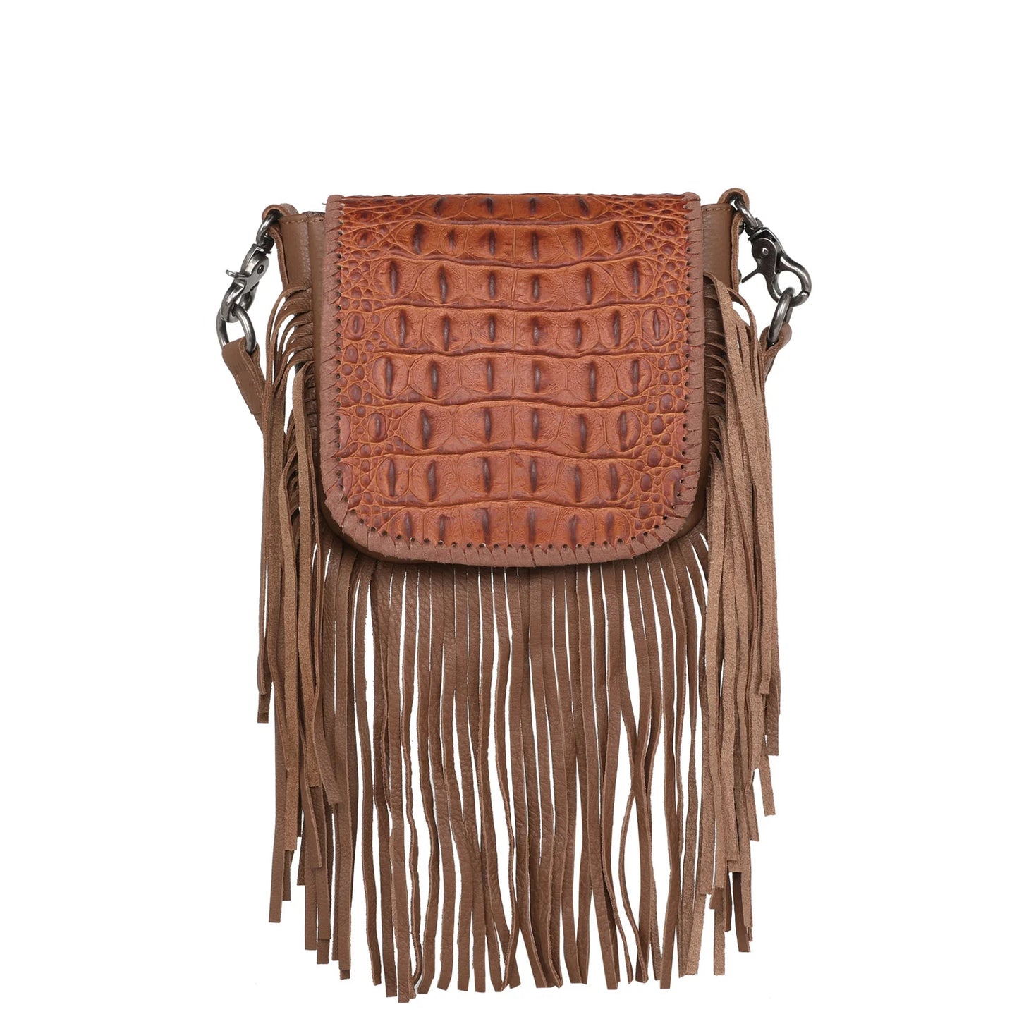 Montana West Genuine Leather Tooled Collection Fringe Crossbody
