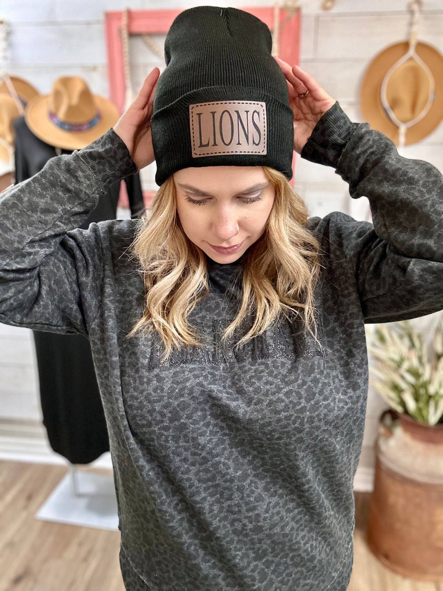 LIONS leather patch beanie