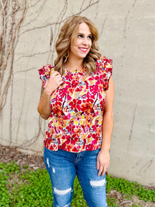 Floral ruffled sleeve top
