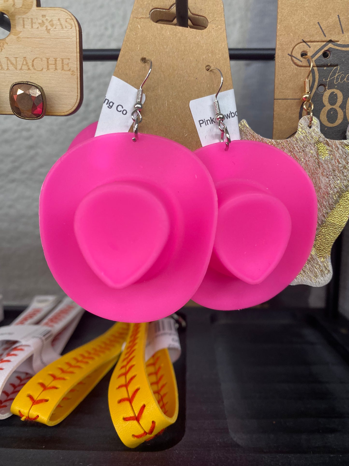 Pink cowboy hat earrings