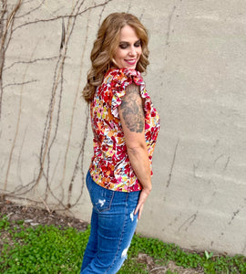 Floral ruffled sleeve top