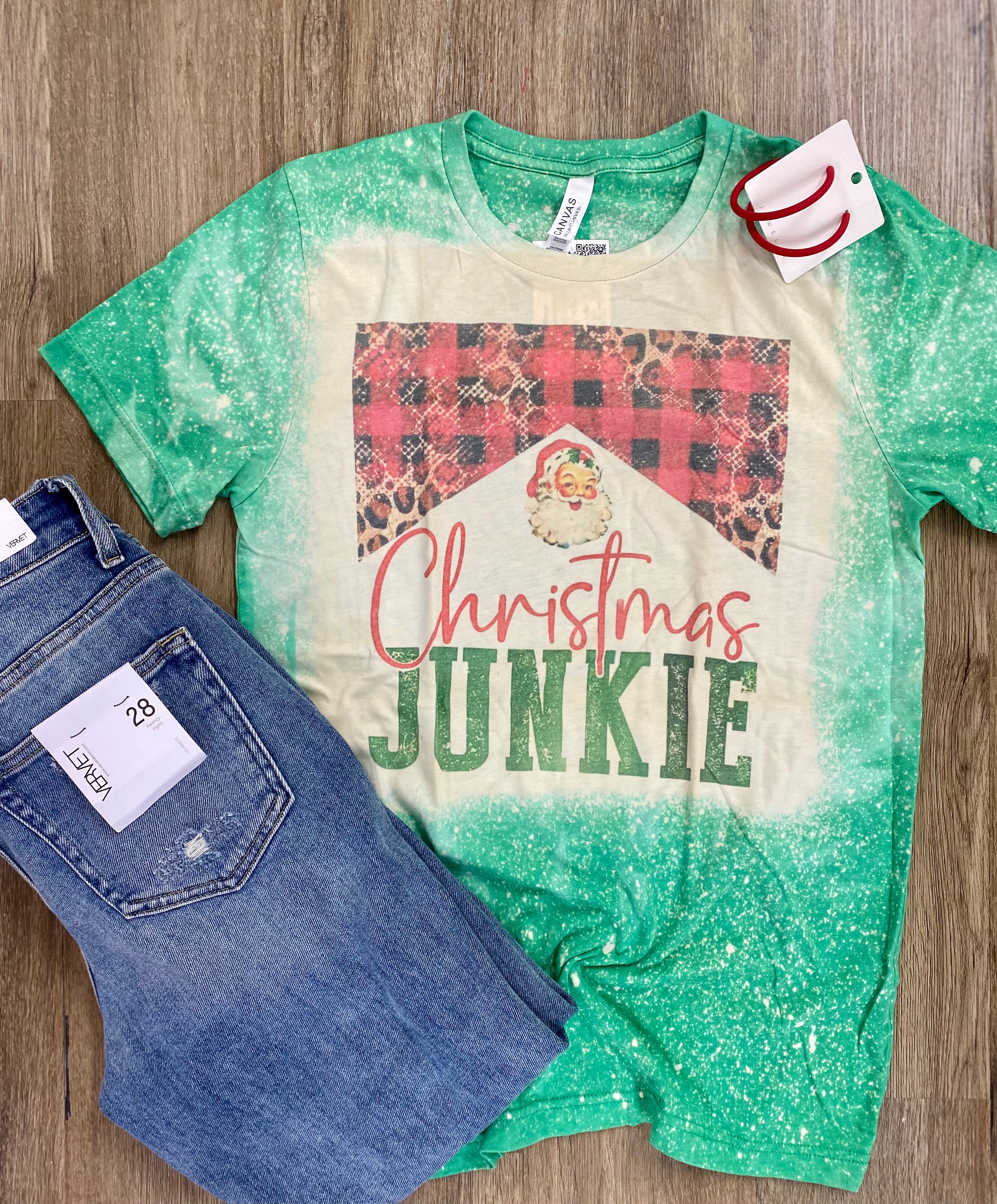 Christmas junkie with leopard bleached tee