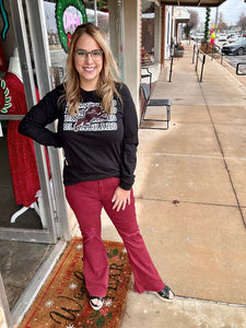 Burgundy Distressed flare jeans