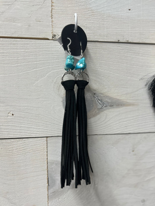 Turquoise Leather tassel earrings