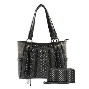 American Bling Floral Embossed Tote and Wallet Set-Black