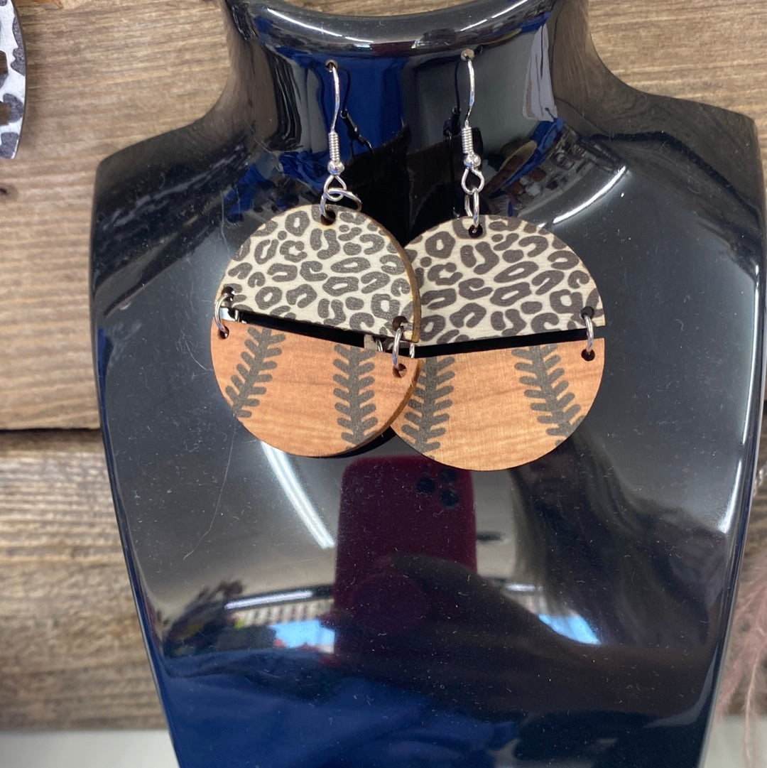 Sports leopard wooden earrings