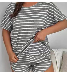 Curvy- pajama set- grey stripes