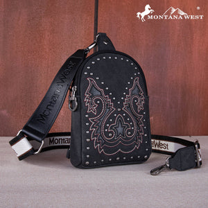 Montana West Embroidered Cut-out Boot Scroll Sling Bag