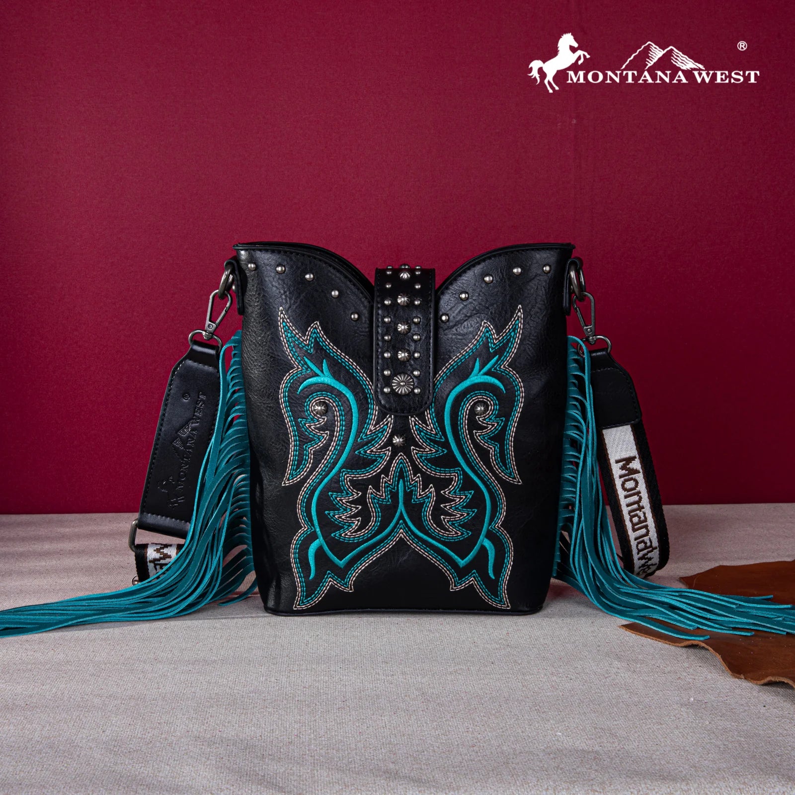 Embroidered Fringe Collection Boot Purse Crossbody w/ wallet