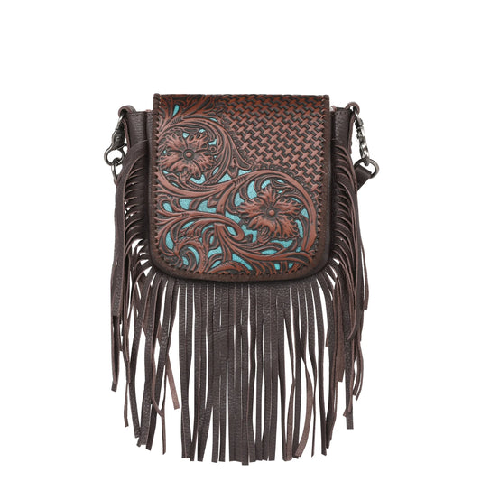 Genuine Leather Tooled Collection Fringe Crossbody