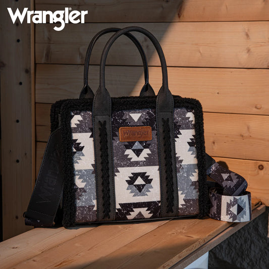 Wrangler Sherpa Southwestern Print Small Canvas Tote/Crossbody Black