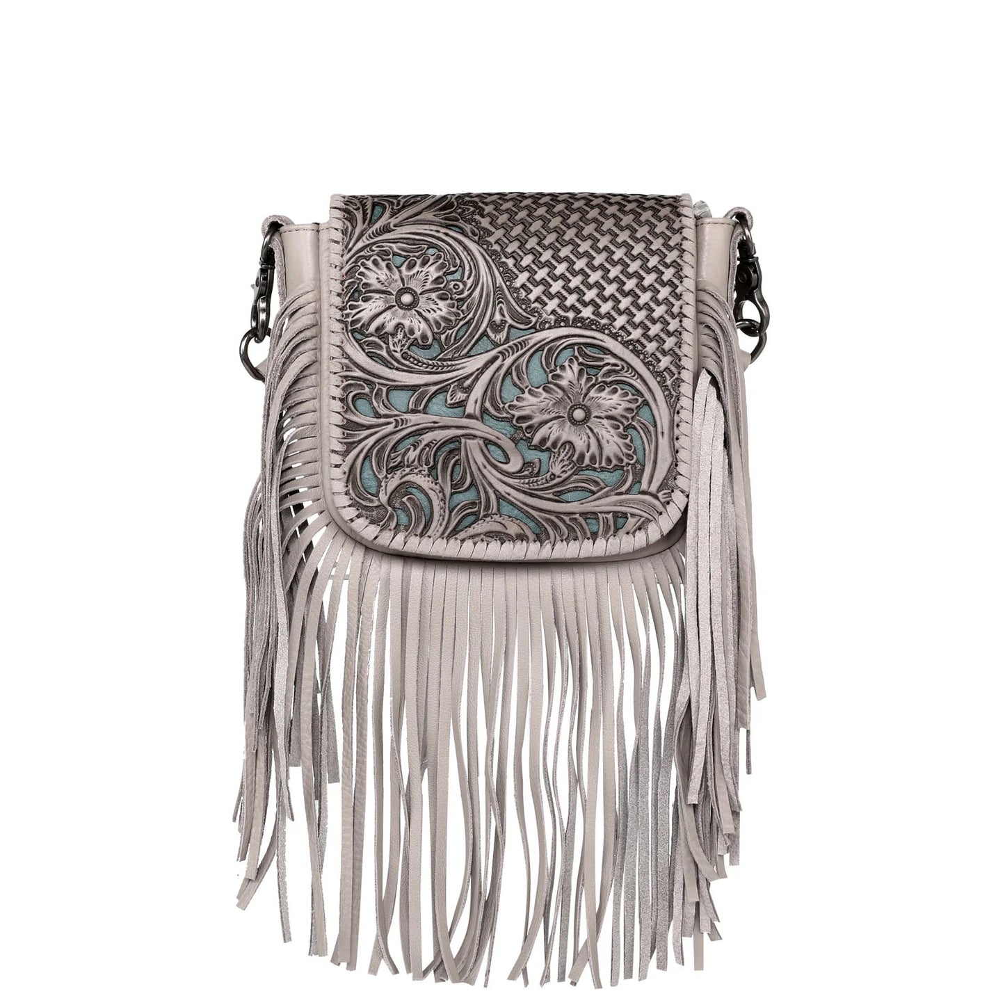 Genuine Leather Tooled Collection Fringe Crossbody