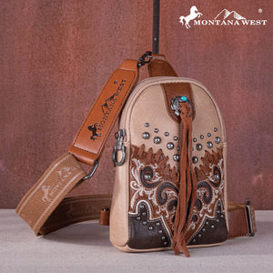 Embroidered Scroll Cut-out  Sling Bag