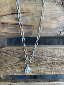 Pink Panache Silver Chain with Large Opal Stone