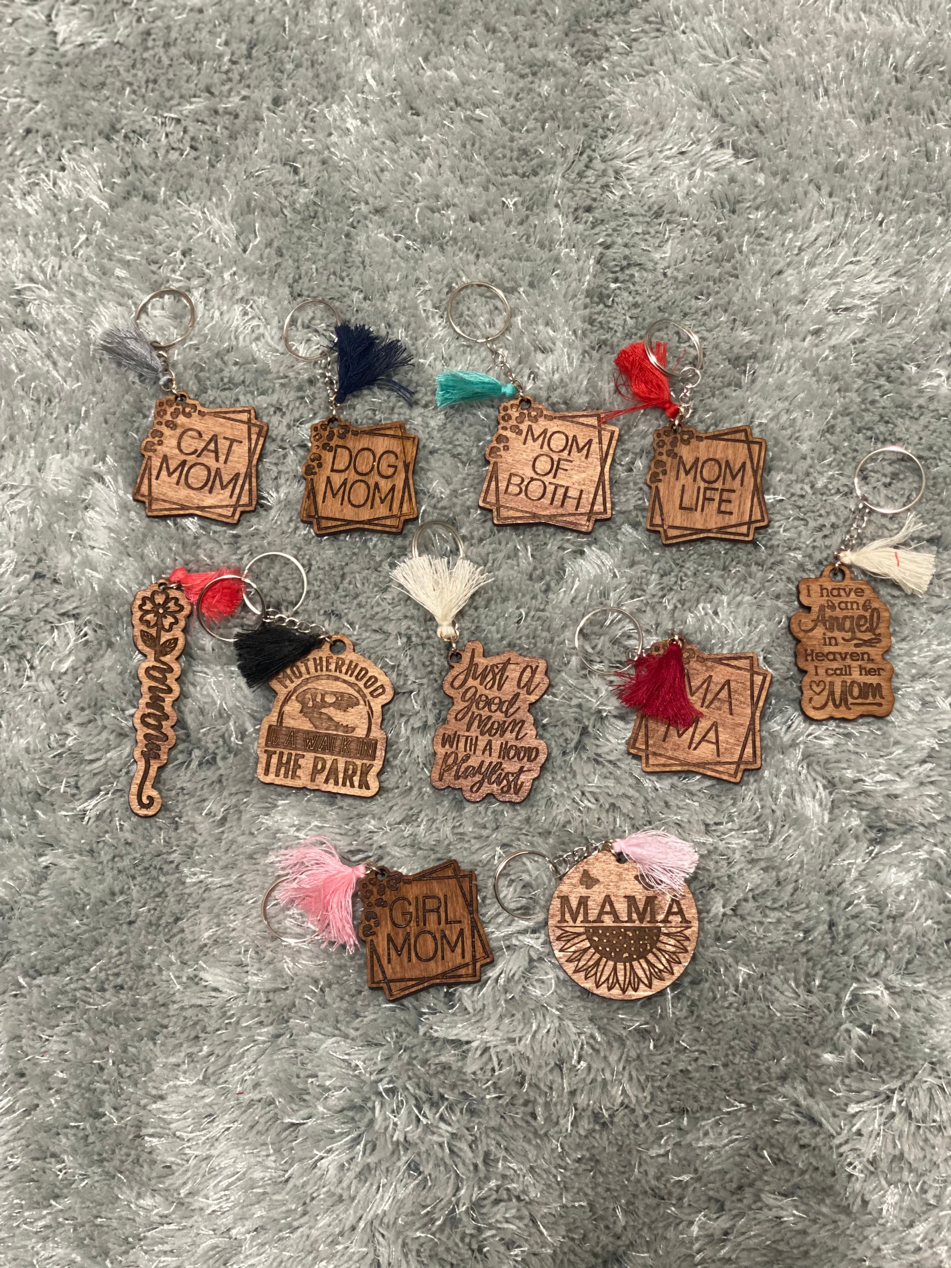Wooden keychains with tassel