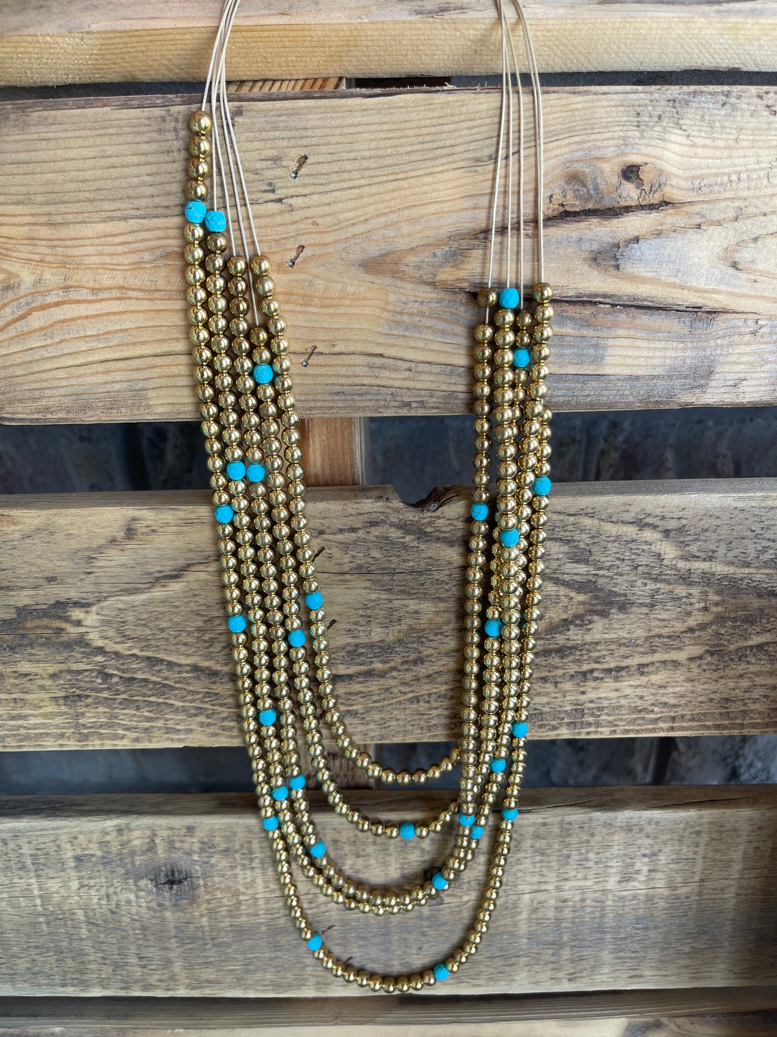 806 Gold & Turquoise 5 strand necklace