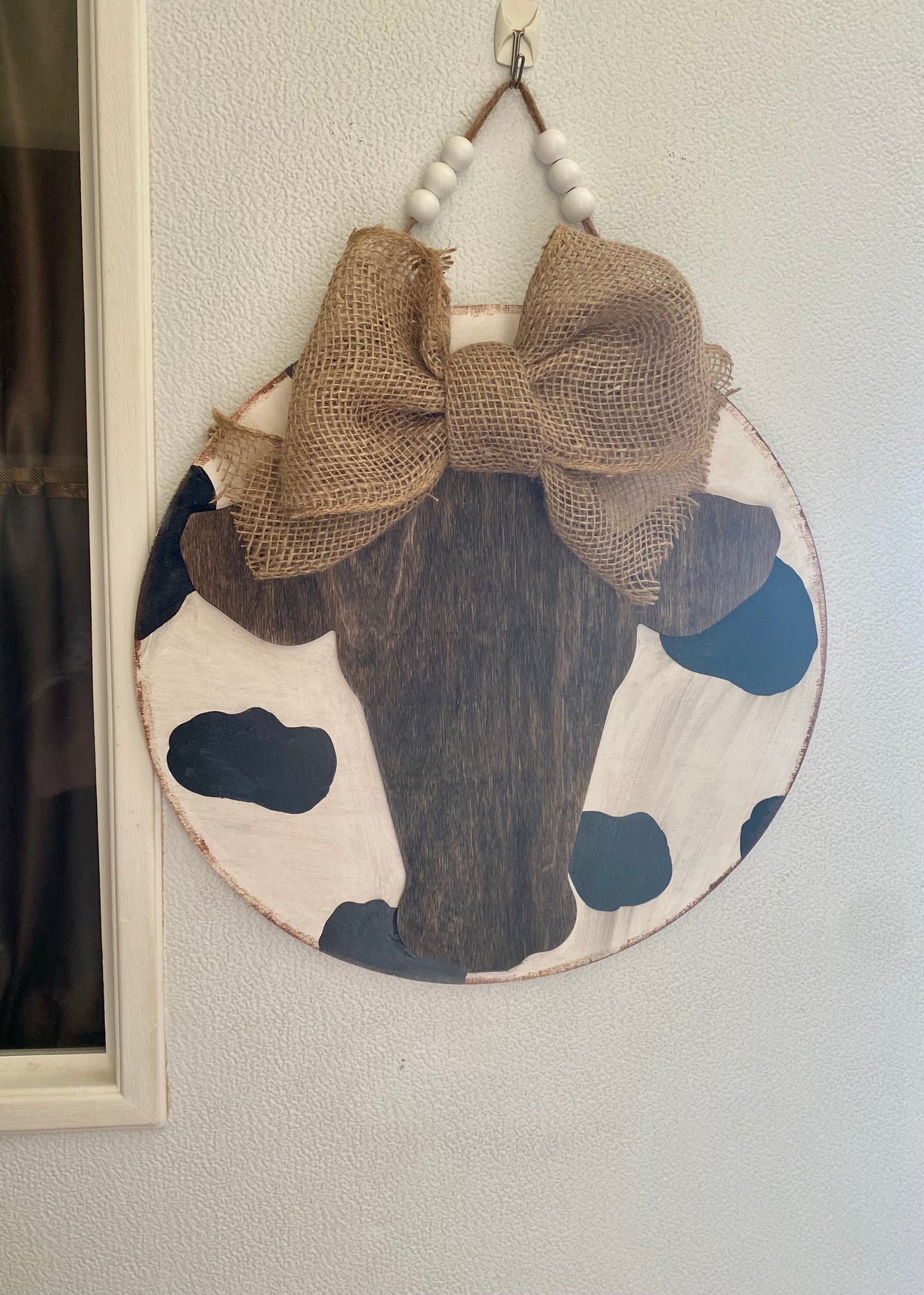 Cow head rustic round door sign